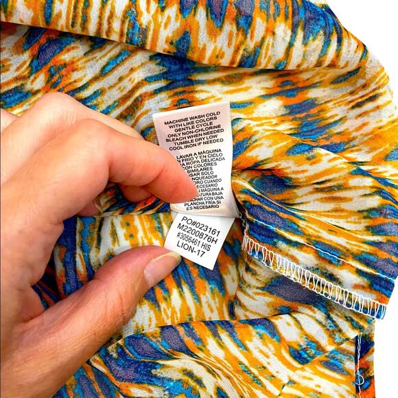 Hannah Multicolor His Lion Tassel Tie Front Crochet Detail Blouse, Size Medium - Picture 10 of 11